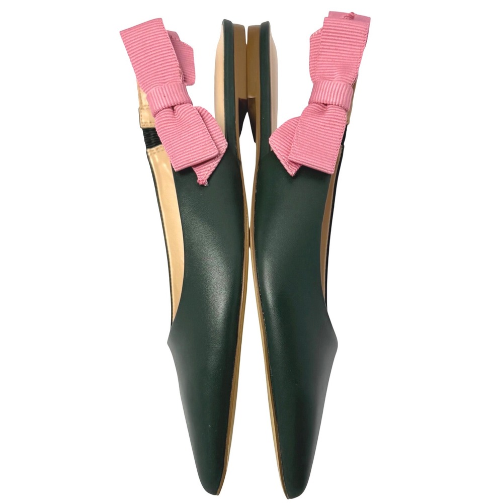 NWT Maeve Side-Bow Slingback Pointed Toe Flats 8 Green Leather Pink Bow Ballet - Picture 6 of 12